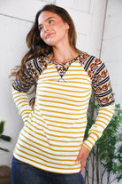 And The Why Striped Vintage Floral Raglan Top