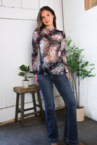 Haptics High Neck Floral Semi-sheer Top with Frilled Merrow