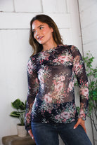 Haptics High Neck Floral Semi-sheer Top with Frilled Merrow