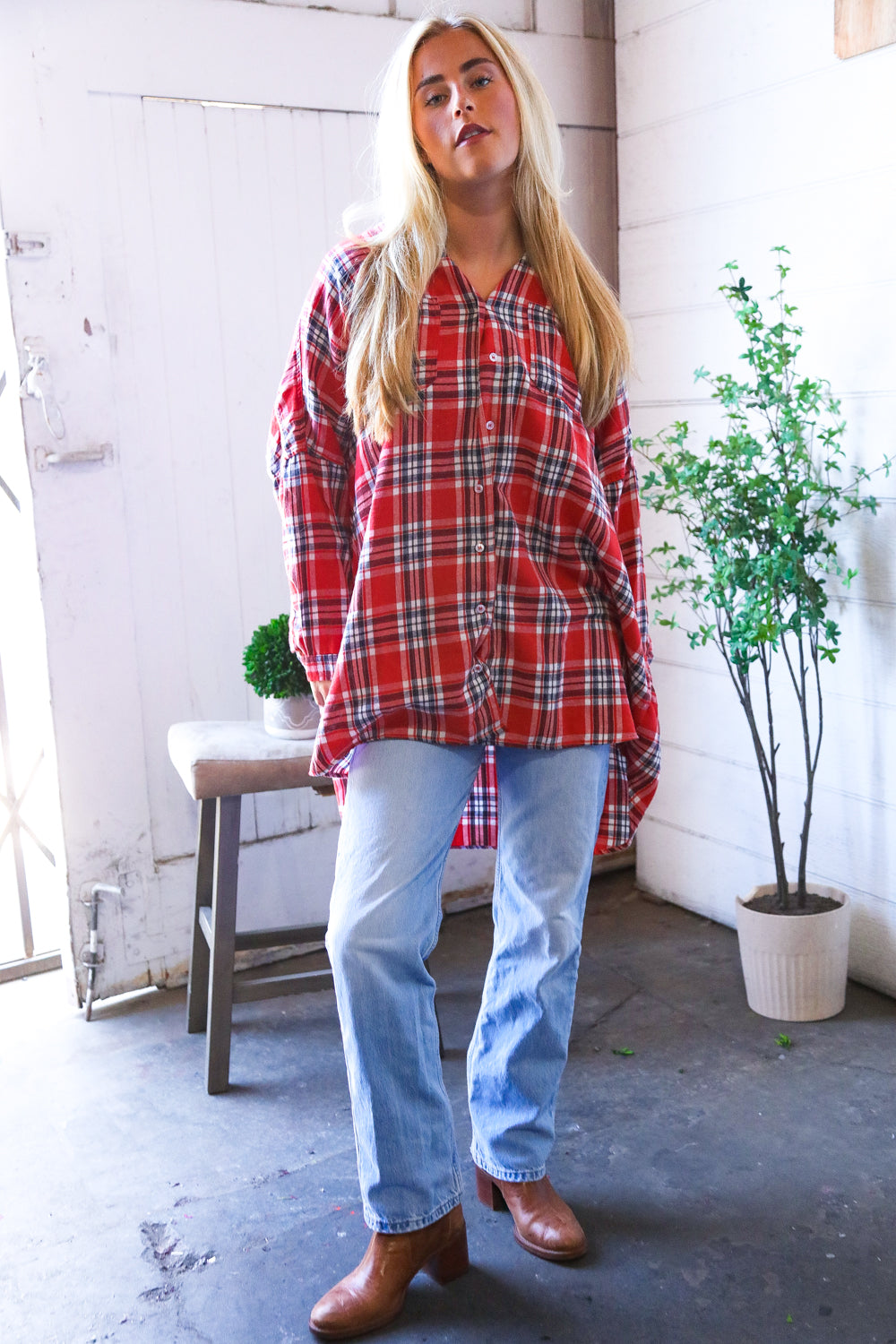 And The Why Relaxed Fit Red Multi Flannel Button-Up
