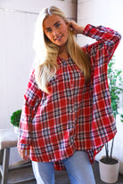 And The Why Relaxed Fit Red Multi Flannel Button-Up Medium