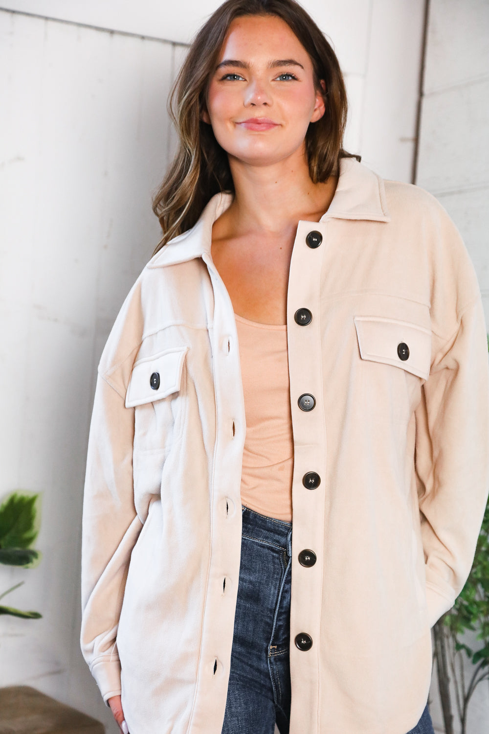 First Love Oversized Taupe Shacket Large