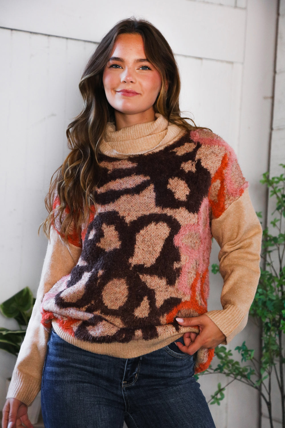 And The Why Blooms in Autumn Turtleneck Cozy Sweater