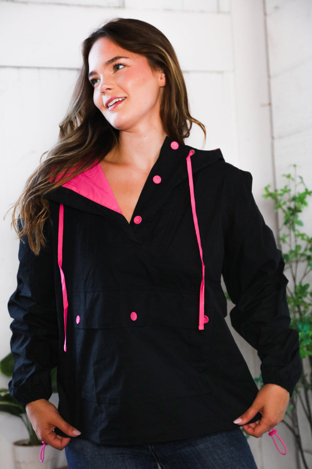 And The Why Pink and Black Hooded Jacket