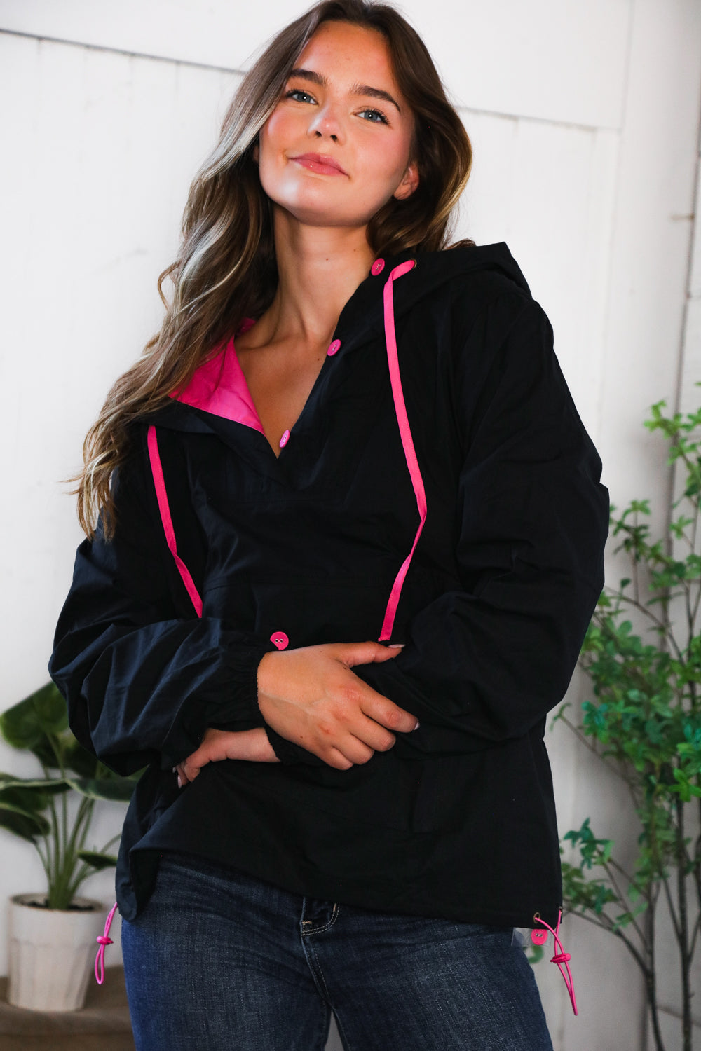 And The Why Pink and Black Hooded Jacket