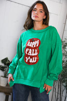 Fantastic Fawn 'Happy Fall Y'all' Kelly Green Sweater
