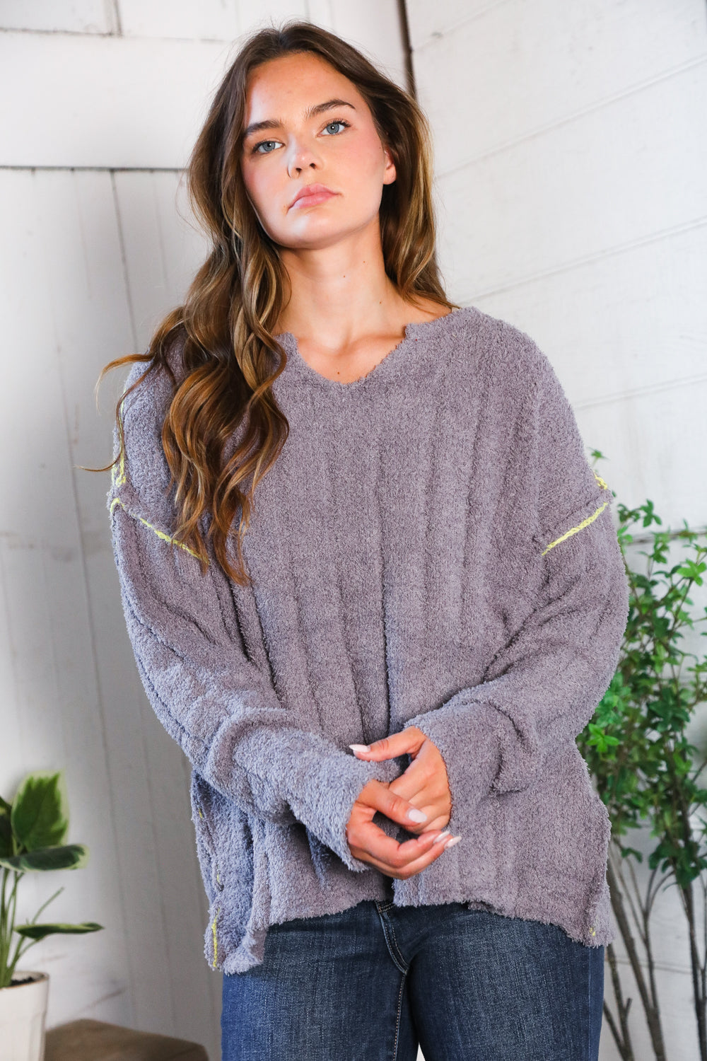 Fantastic Fawn Charcoal Thick Ribbed Sweater