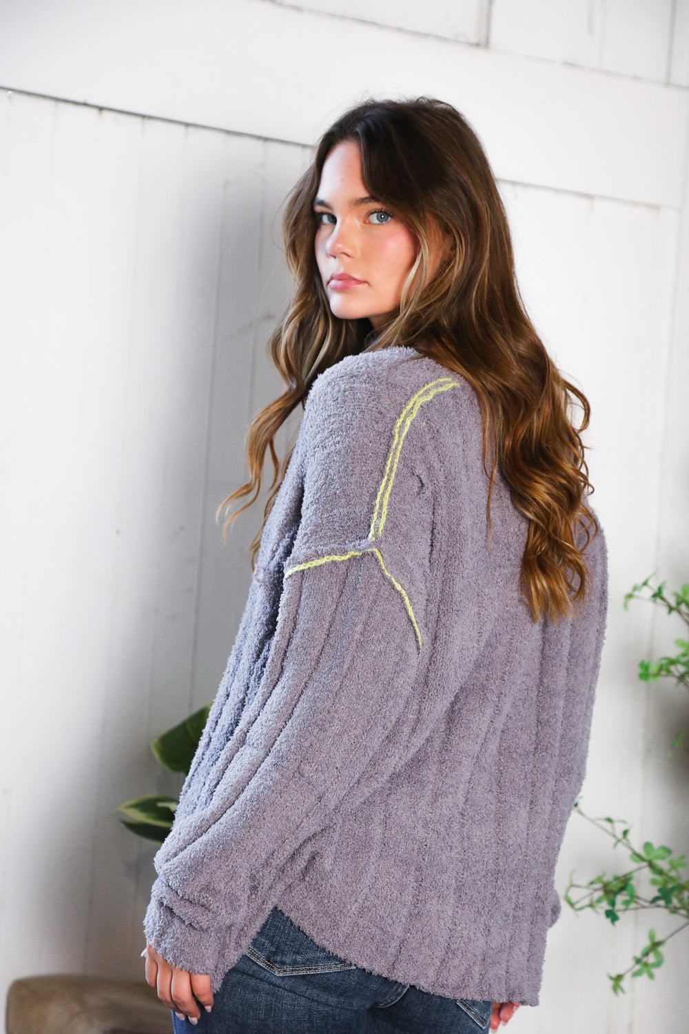 Fantastic Fawn Charcoal Thick Ribbed Sweater