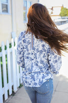 Haptics Vintage Chic Navy & Ivory Three-Quarter Bow Sleeve Contrast Stripe Blouse