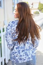 Haptics Vintage Chic Navy & Ivory Three-Quarter Bow Sleeve Contrast Stripe Blouse