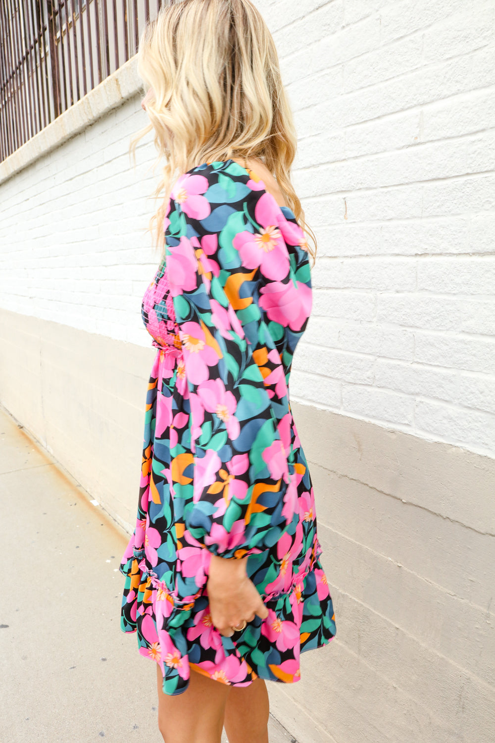 First Love Floral Smocked Square Neck Ruffle Frill Dress
