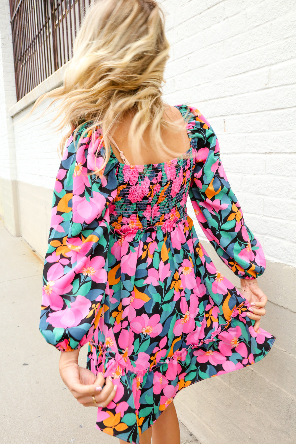 First Love Floral Smocked Square Neck Ruffle Frill Dress