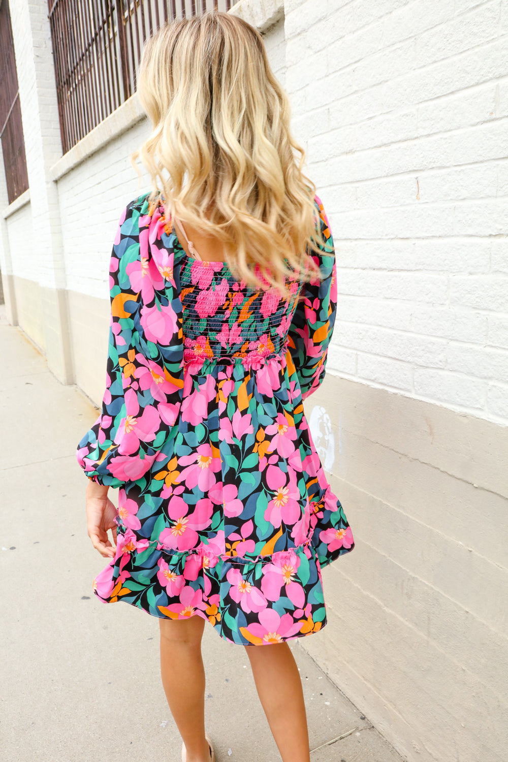First Love Floral Smocked Square Neck Ruffle Frill Dress