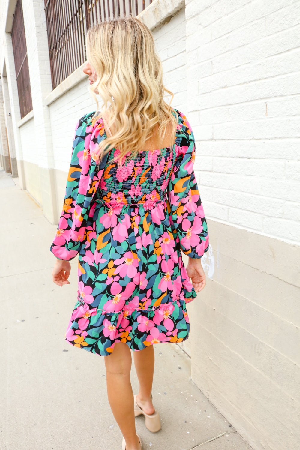 First Love Floral Smocked Square Neck Ruffle Frill Dress