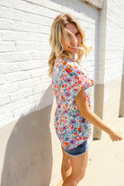 First Love Ivory Floral Print Notch Neck Puff Short Sleeve Top