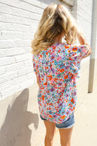 First Love Ivory Floral Print Notch Neck Puff Short Sleeve Top
