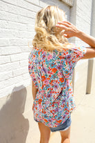 First Love Ivory Floral Print Notch Neck Puff Short Sleeve Top