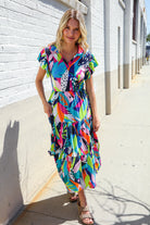Haptics PLUS Tropical Floral Collar V Neck Midi Dress