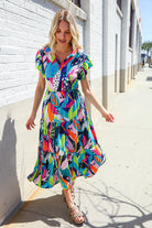 Haptics PLUS Tropical Floral Collar V Neck Midi Dress