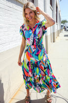 Haptics PLUS Tropical Floral Collar V Neck Midi Dress