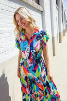 Haptics PLUS Tropical Floral Collar V Neck Midi Dress