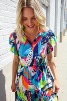 Haptics PLUS Tropical Floral Collar V Neck Midi Dress