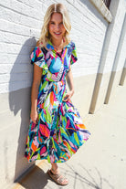 Haptics PLUS Tropical Floral Collar V Neck Midi Dress