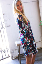 Haptics Navy Empire Waist Abstract Print Dress