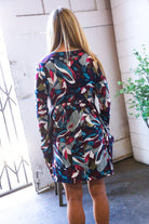 Haptics Navy Empire Waist Abstract Print Dress