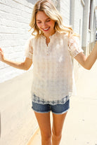 First Love Classy Chic Ivory Swiss Dot Chiffon Button Yoke Lined Blouse