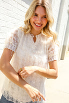 First Love Classy Chic Ivory Swiss Dot Chiffon Button Yoke Lined Blouse