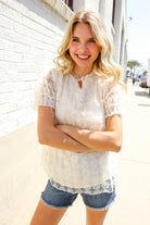 First Love Classy Chic Ivory Swiss Dot Chiffon Button Yoke Lined Blouse