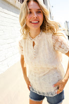 First Love Classy Chic Ivory Swiss Dot Chiffon Button Yoke Lined Blouse