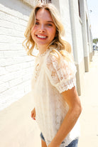 First Love Classy Chic Ivory Swiss Dot Chiffon Button Yoke Lined Blouse