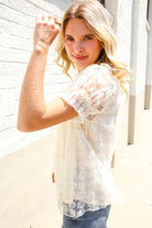 First Love Classy Chic Ivory Swiss Dot Chiffon Button Yoke Lined Blouse