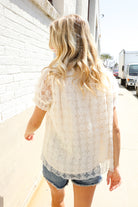 First Love Classy Chic Ivory Swiss Dot Chiffon Button Yoke Lined Blouse