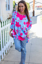 First Love Fuchsia Floral Asymmetrical Coverup Blouse