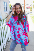 First Love Fuchsia Floral Asymmetrical Coverup Blouse