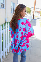 First Love Fuchsia Floral Asymmetrical Coverup Blouse