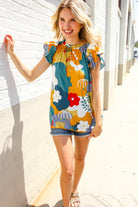 First Love Be Bold Multicolor Abstract Print Flutter Sleeve Mock Neck Top