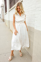First Love Ivory Cotton Collar Drawstring Waist Fit & Flare Midi