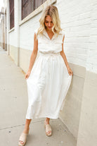 First Love Ivory Cotton Collar Drawstring Waist Fit & Flare Midi