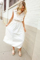 First Love Ivory Cotton Collar Drawstring Waist Fit & Flare Midi