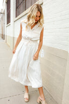 First Love Ivory Cotton Collar Drawstring Waist Fit & Flare Midi