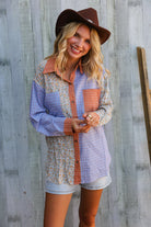 And The Why Lilac/Rust Plaid & Ditzy Floral Color Block Shirt Top