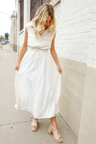 First Love Ivory Cotton Collar Drawstring Waist Fit & Flare Midi