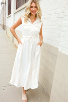 First Love Ivory Cotton Collar Drawstring Waist Fit & Flare Midi