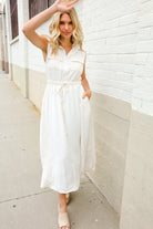 First Love Ivory Cotton Collar Drawstring Waist Fit & Flare Midi