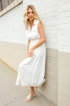 First Love Ivory Cotton Collar Drawstring Waist Fit & Flare Midi