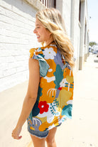 First Love Be Bold Multicolor Abstract Print Flutter Sleeve Mock Neck Top